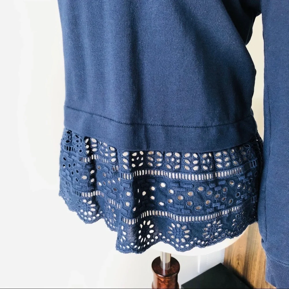 J. Crew Eyelet Drop Hem Crew Neck Terry Sweatshirt - Navy